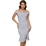 Light Grey Snake Off Shoulder Ruffle Split Hem Bodycon Dress