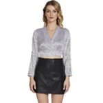Light Grey Snake Long Sleeve Tie Back Satin Wrap Top