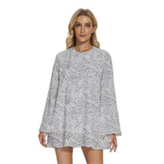 Round Neck Long Sleeve Bohemian Style Chiffon Mini Dress 