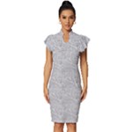 Light Grey Snake Vintage Frill Sleeve V-Neck Bodycon Dress