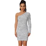 Light Grey Snake Long Sleeve One Shoulder Mini Dress