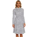 Light Grey Snake Long Sleeve Shirt Collar A-Line Dress