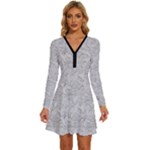 Light Grey Snake Long Sleeve Deep V Mini Dress 