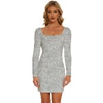 Light Grey Snake Long Sleeve Square Neck Bodycon Velvet Dress