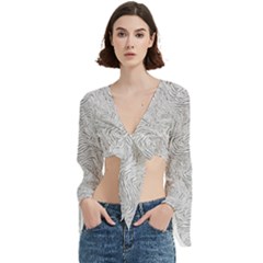 Light Grey Snake Trumpet Sleeve Cropped Top from ArtsNow.com