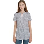 Light Grey Snake Women s Zip Front V-Neck Short Sleeve Casual Top Pocket Shirt