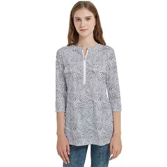 Women s Zip Front V-Neck 3/4 Sleeve Casual Top Pocket Shirt 