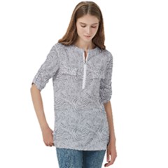 Women s Zip Front V-Neck 3/4 Sleeve Casual Top Pocket Shirt 