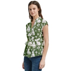 Women s Cap Sleeve Mandarin Collar Waist Tie Blouse 