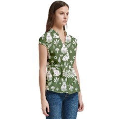 Women s Cap Sleeve Mandarin Collar Waist Tie Blouse 