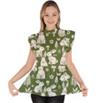 Easter bunny pattern Ruffle Collar Short Sleeve Chiffon Top