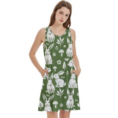 Round Neck Sleeve Casual Dress With Pockets 