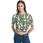 Easter bunny pattern Women s Round Neck Short Sleeve Crop Top