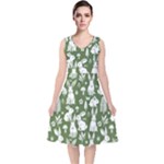Easter bunny pattern V-Neck Midi Sleeveless Dress 