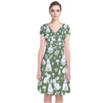 Easter bunny pattern Short Sleeve Front Wrap Dress