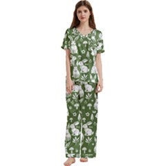 Short Sleeve Satin Pajamas Set With Pockets 