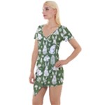 Easter bunny pattern Short Sleeve Asymmetric Mini Dress