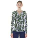 Easter bunny pattern V-Neck Long Sleeve Top