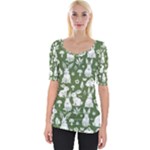 Easter bunny pattern Wide Neckline T-Shirt