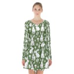 Easter bunny pattern Long Sleeve Velvet V-neck Dress