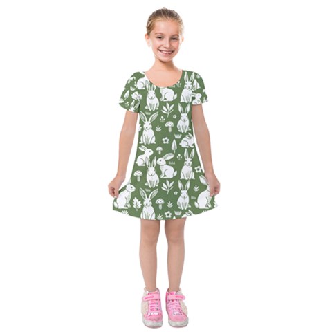 Easter bunny pattern Kids  Short Sleeve Velvet Dress from ArtsNow.com