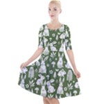 Easter bunny pattern Quarter Sleeve A-Line Dress With Pockets