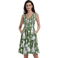 Sleeveless V-Neck Skater Dress with Pockets 