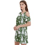 Easter bunny pattern Women s Cold Shoulder Round Neck Mini Dress