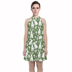 Velvet Halter Neckline Dress  