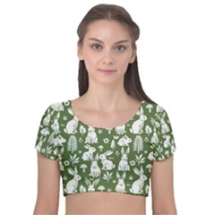 Velvet Short Sleeve Crop Top  