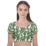 Easter bunny pattern Velvet Short Sleeve Crop Top 