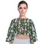 Easter bunny pattern Tie Back Butterfly Sleeve Chiffon Top