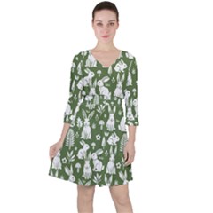 Quarter Sleeve Ruffle Waist Dress 