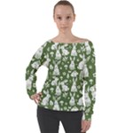 Easter bunny pattern Off Shoulder Long Sleeve Velour Top