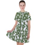 Easter bunny pattern Short Sleeve Shoulder Cut Out Dress 