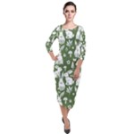 Easter bunny pattern Quarter Sleeve Midi Velour Bodycon Dress