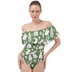 Easter bunny pattern Off Shoulder Velour Bodysuit 