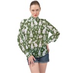 Easter bunny pattern High Neck Long Sleeve Chiffon Top