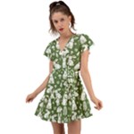 Easter bunny pattern Flutter Sleeve Wrap Dress
