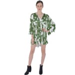 Easter bunny pattern V-Neck Flare Sleeve Mini Dress