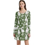 Easter bunny pattern Long Sleeve Velour Skater Dress