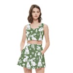 Easter bunny pattern Women s Crop Top Pleated Skater Rave Skirt