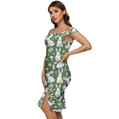 Off Shoulder Ruffle Split Hem Bodycon Dress 