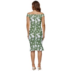 Off Shoulder Ruffle Split Hem Bodycon Dress 