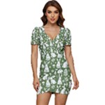 Easter bunny pattern Low Cut Cap Sleeve Mini Dress