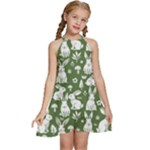 Easter bunny pattern Kids  Halter Collar Waist Tie Chiffon Dress