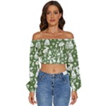 Easter bunny pattern Long Sleeve Crinkled Weave Crop Top