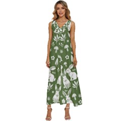 V-Neck Sleeveless Wide Leg Pants Overalls 