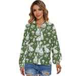 Easter bunny pattern Women s Long Sleeve Button Up Shirt