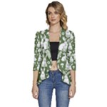 Easter bunny pattern Women s 3/4 Sleeve Ruffle Edge Open Front Jacket